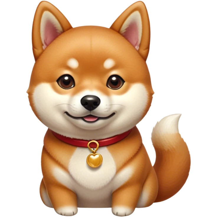 Cinematic Cute Shiba Inu Portrait Emoji, Head tilted playfully and inquisitively, featuring a rich red coat with a creamy underbelly and perky ears, round, sparkling brown eyes filled with curiosity, Simplified yet irresistibly adorable features, highly detailed, glowing with a warm, friendly glow, high shine, affectionate and lively, stylized with a touch of whimsy, bright and endearing, soft glowing outline, capturing the essence of a mischievous yet loving pup, so playful it feels like it could leap out of the screen and into your arms! emoji