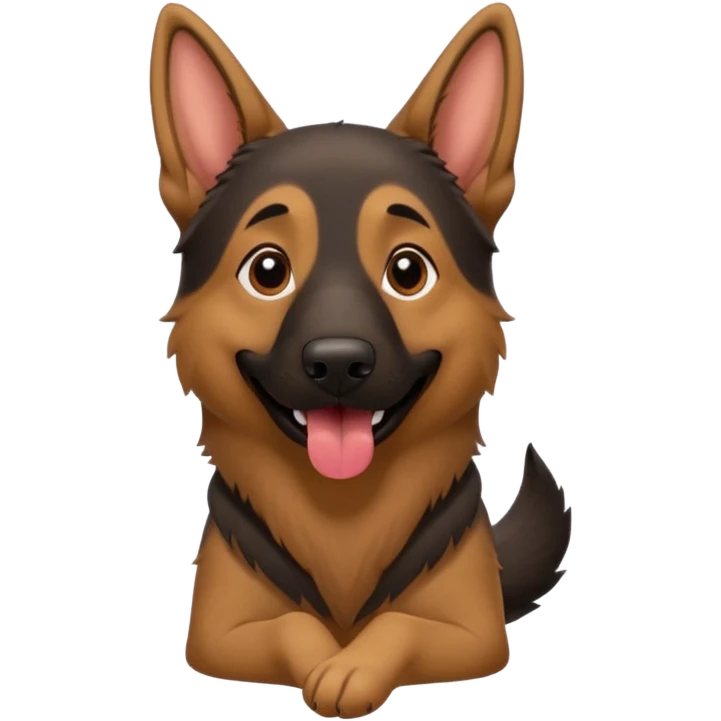cartoon style dark German Shepherd dog with its tongue hanging out long emoji
