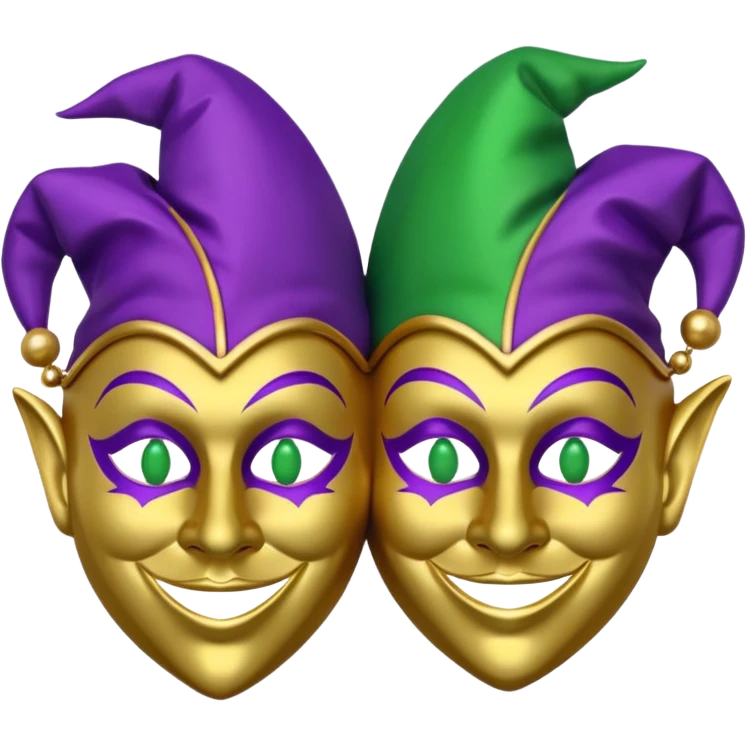 2 jesters masks for mardi gras in purple gold and green like the apple emoji emoji