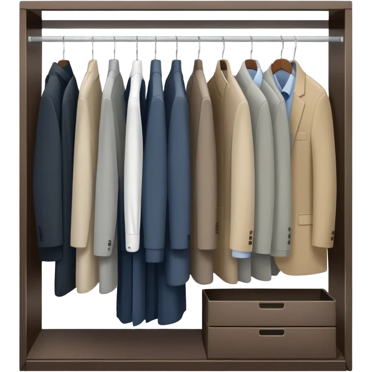 Minimalist wardrobe closet slightly open showing neatly hung professional jackets and shirts inside, organized emoji