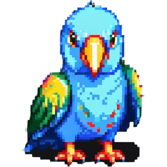 low-res pixel art party parrot with minimal colors and meme expression emoji