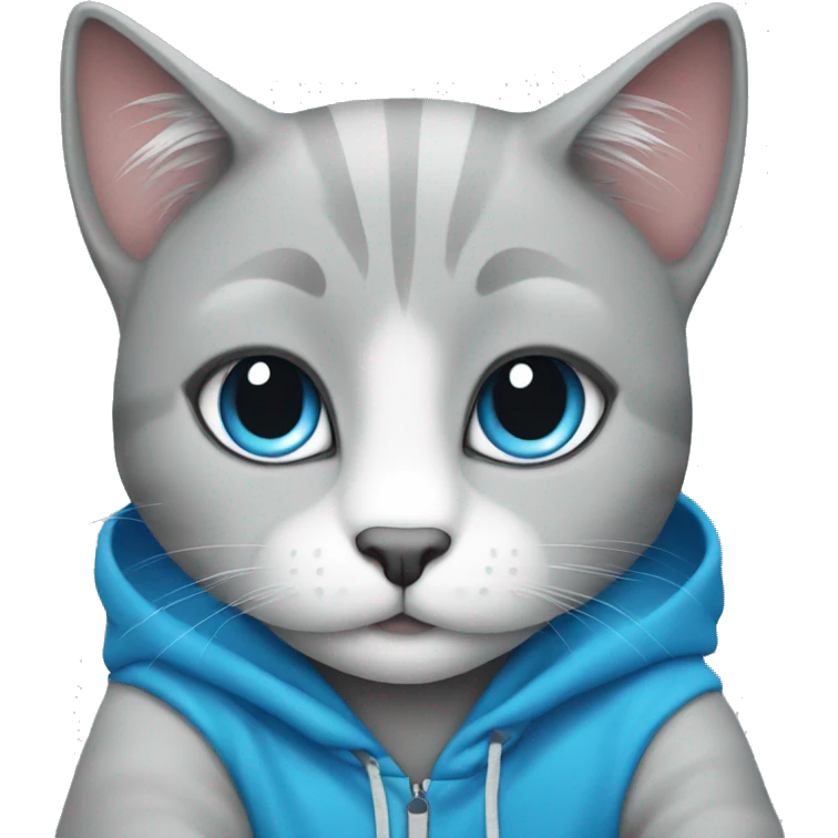 sitting grey cat blue eyes blue hoodie emoji