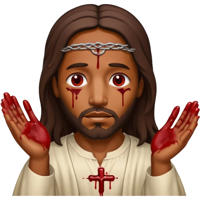 African American Jesus Christ with nail holes in his hands with blood emoji