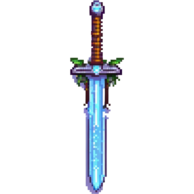legendary metal sword with glowing runes in pixel art style emoji