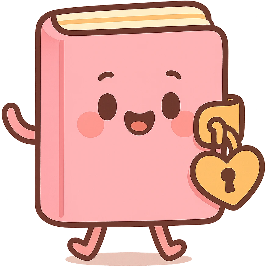 cute pink diary with a heart lock, kawaii style, pastel colors emoji
