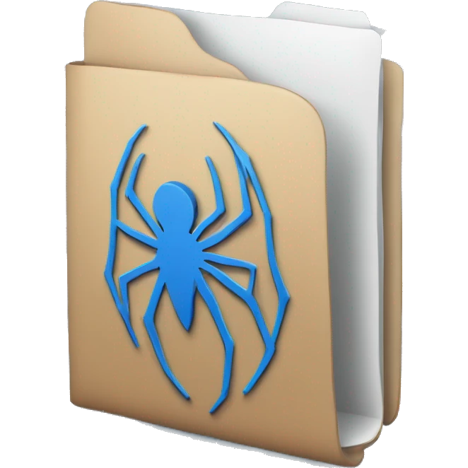 blue folder icon with a spiderweb on top emoji