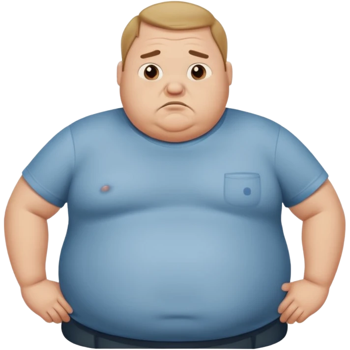 a cartoon fat man holding his stomach wearing t shirt, while looking confused?  emoji