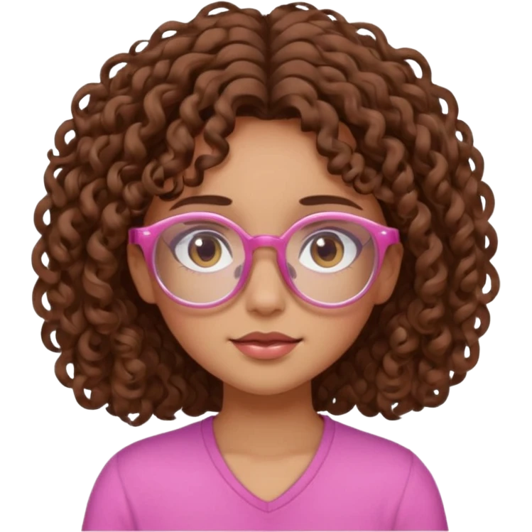 Curly brown haired girl with brown eyes, transparent-pink glasses frames, sleepy, slightly tan skin emoji