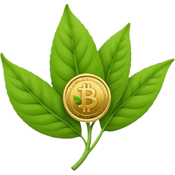 Crea un emoji que sea una hoja botánica (como un brote o una ramita de salvia) con un pequeño símbolo de dólar o una moneda de oro integrada en el centro. Estilo orgánico y profesional. emoji
