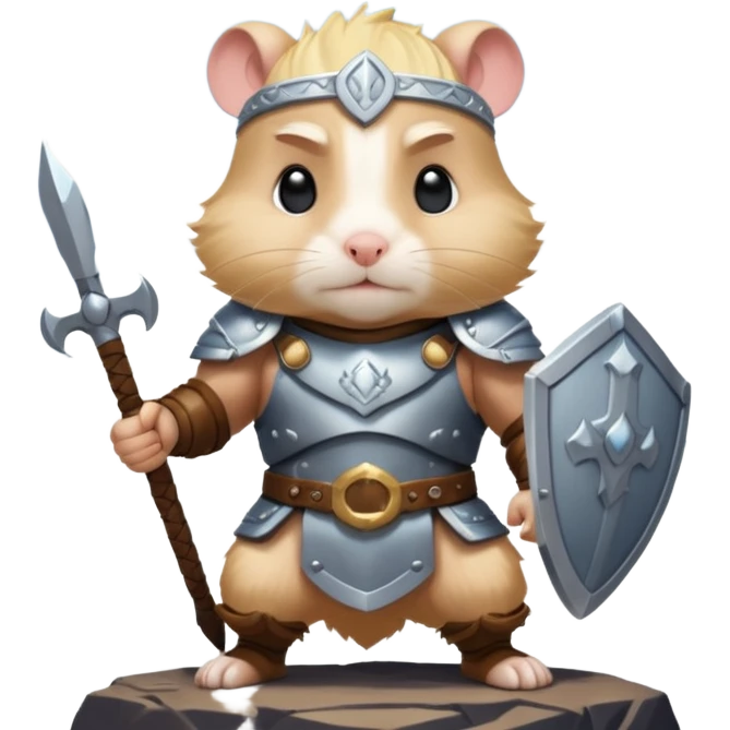 valorous Viking hamster in Valhalla, detailed armor, heroic pose, glowing sky emoji
