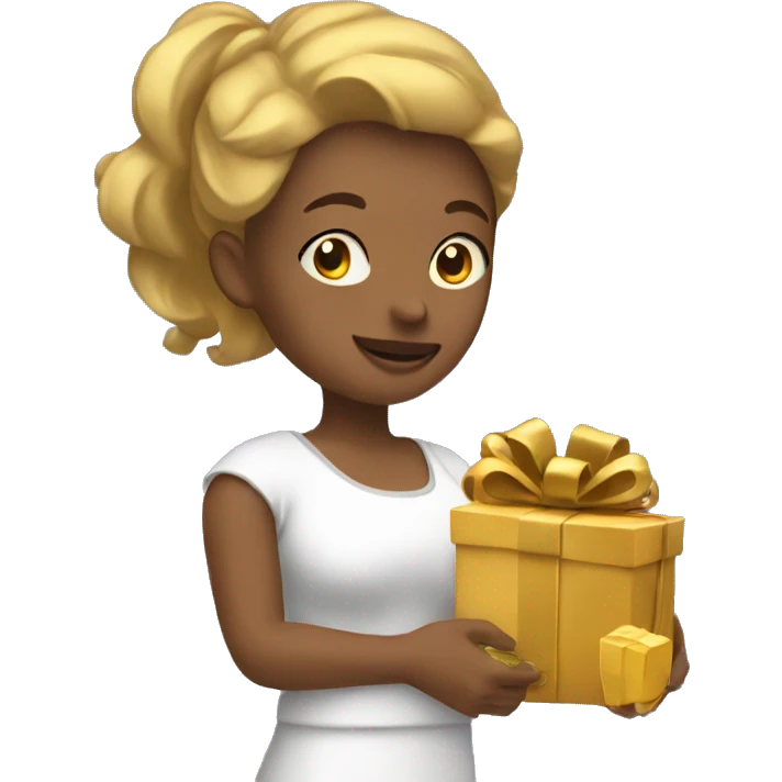 woman holding golden coins and presents emoji