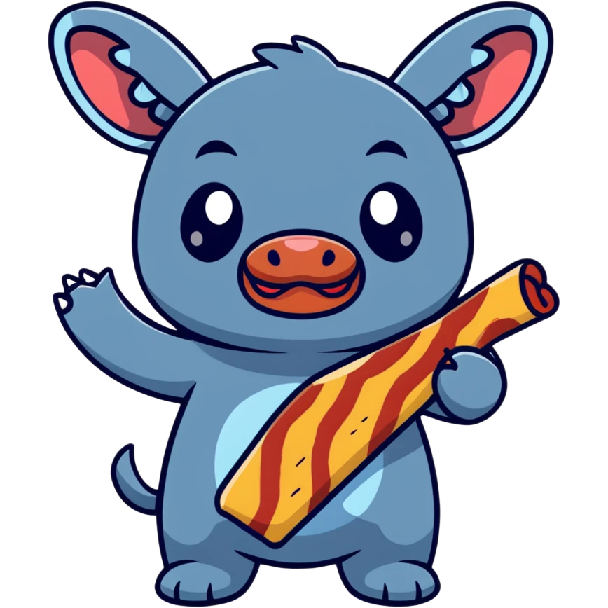 surprised Stitch holding a bacon strip emoji