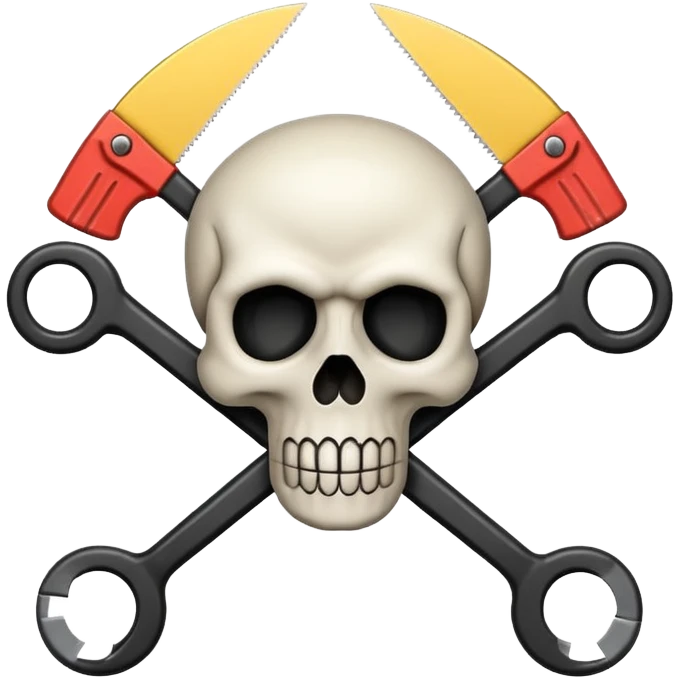 stylized skull and crossbones with a round saw blade, emoji style emoji