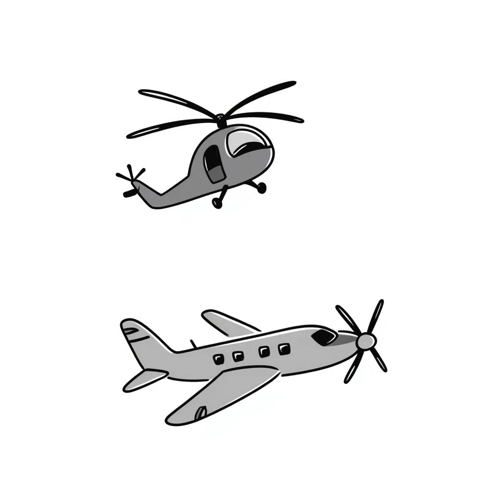 Hand-drawn military helicopter and airplane emoji