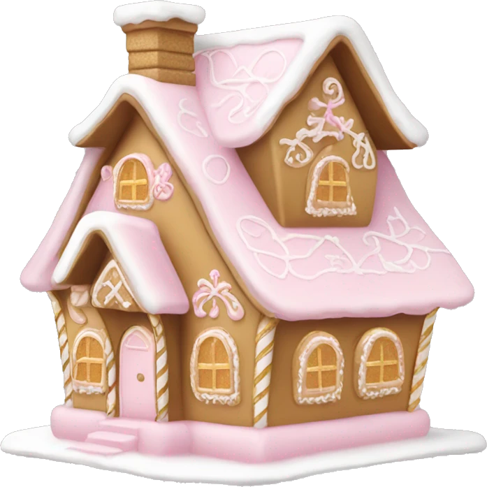 light pink and gold and white gingerbread house emoji
