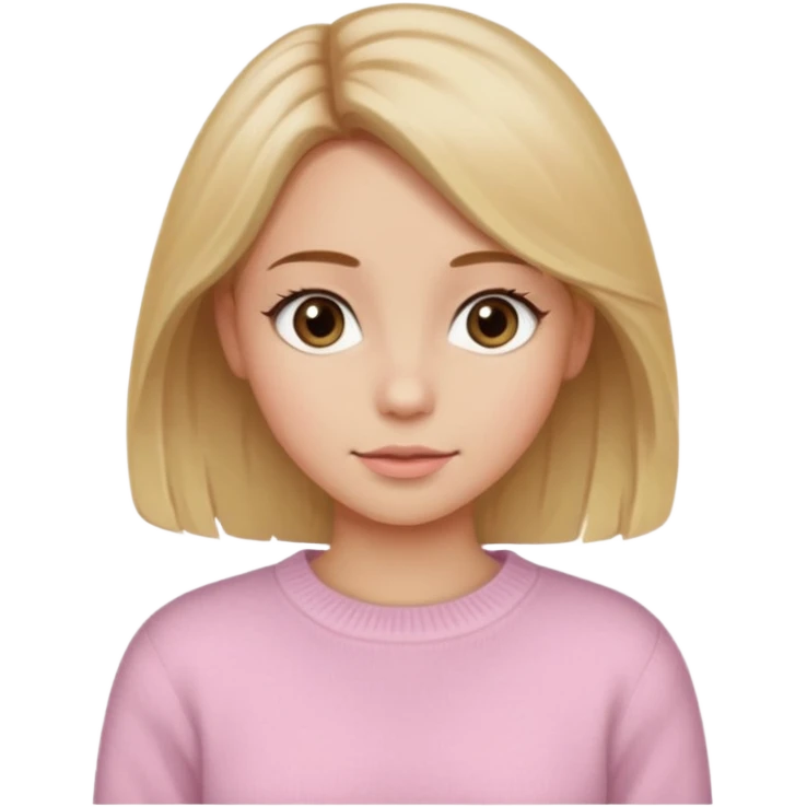 Crea una chica güerita con pelo café claro y raíces güeras, ojos rasgados cafés oscuros, suéter o camisa rosa claro emoji