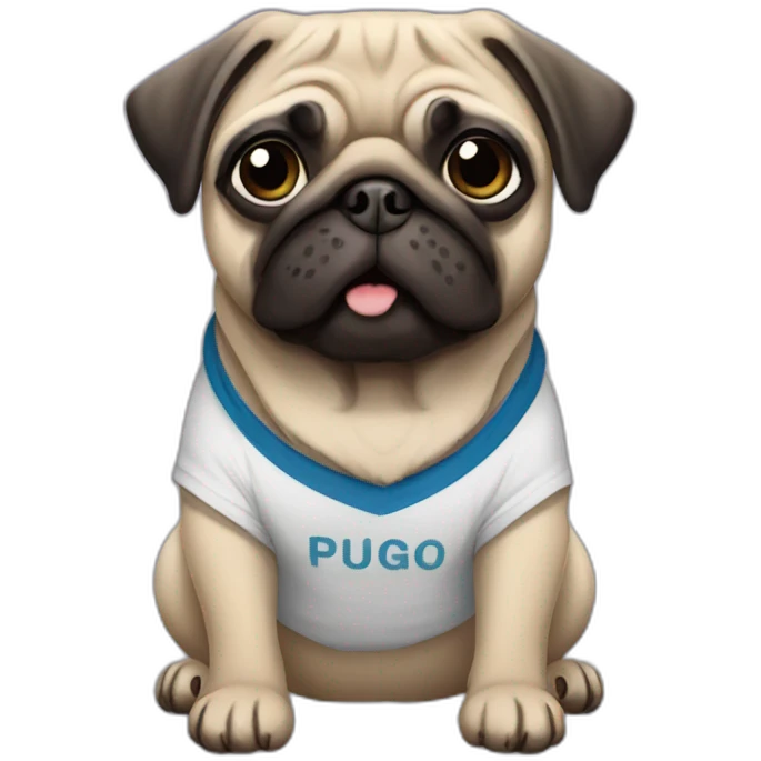 pug wearing a t-shirt emoji