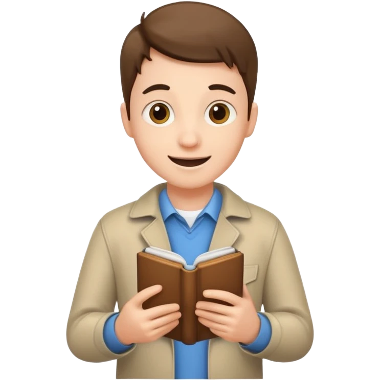 young programmer, excited, holding code book emoji