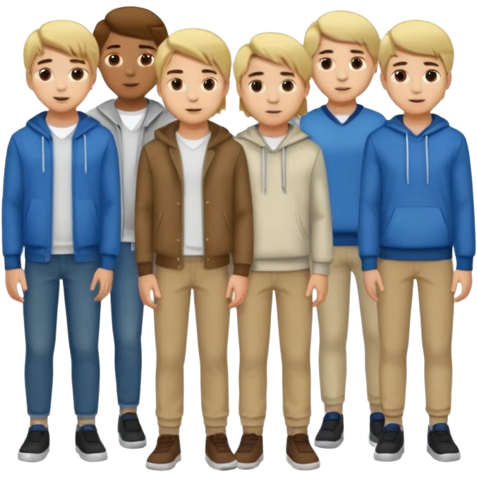 Cartagineses: un grupo de hombres jóvenes, pelo largo rubio y castaño, ropa buena, cara de niños de alrededor de unos 20/25 años.
cuerpo entero emoji