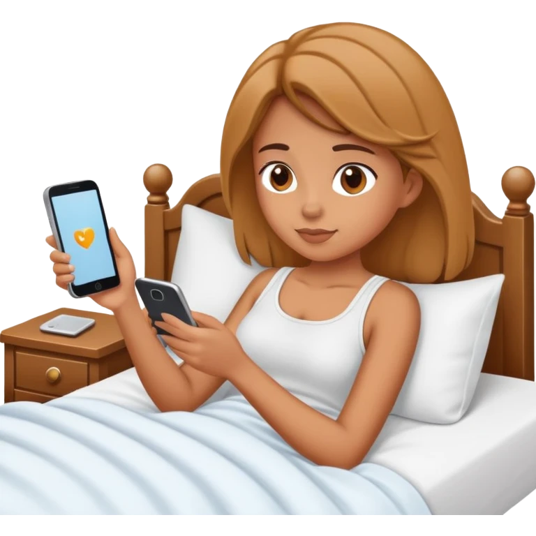 Girl scrolling on phone in bed emoji