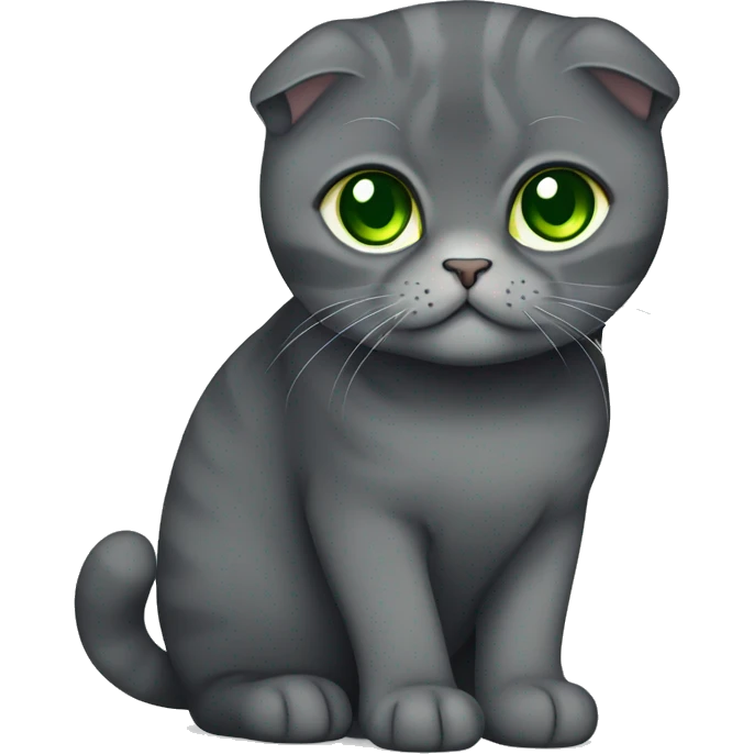a total single-color dark grey (without stripes) Scottish fold cat with green eyes emoji