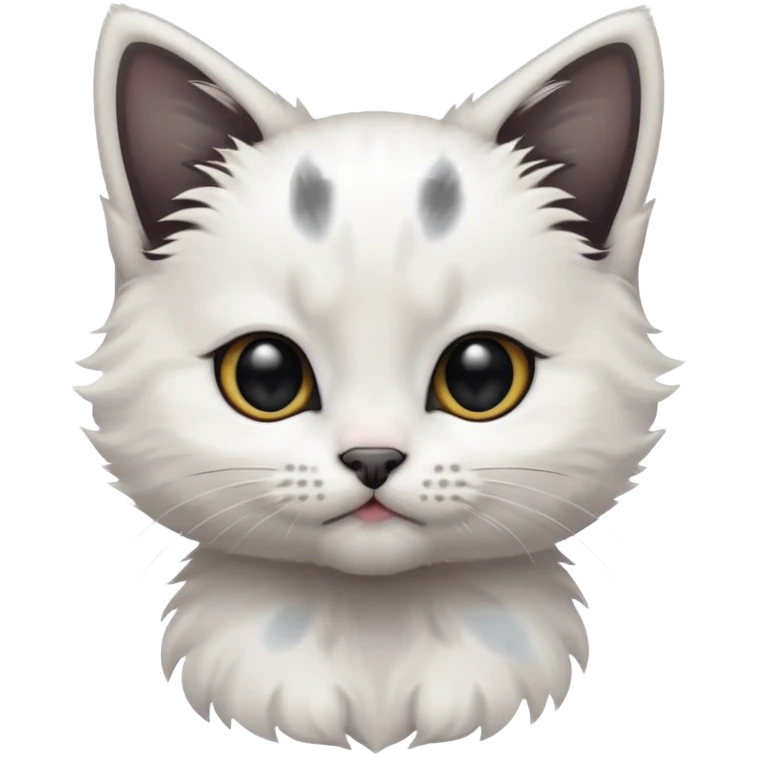 white kitten with a black spot on each ear and a black patch around its mouth, clean appealing style emoji