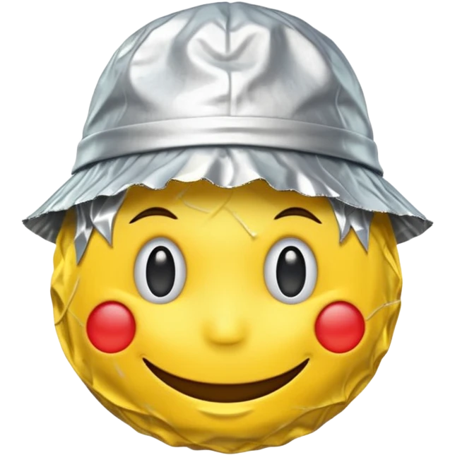 Yellow emoji smiley face wearing homemade tinfoil hat emoji
