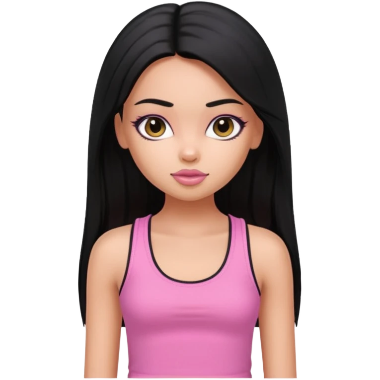 a pretty bratz dusky girl with long straight black color hair and pink tank top on emoji