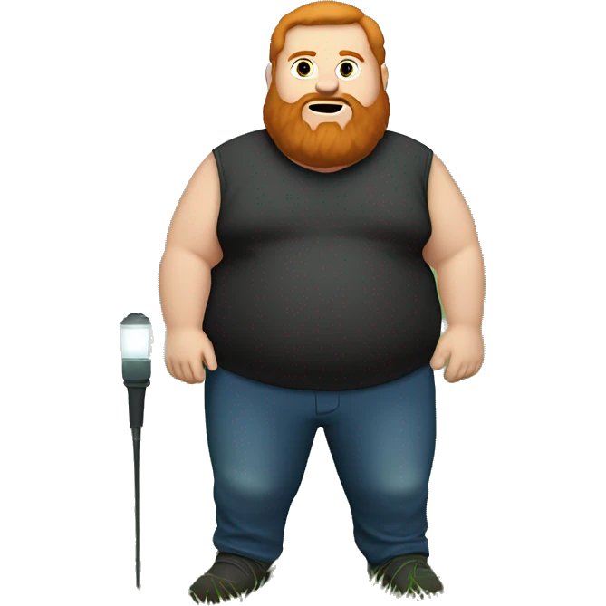caseoh, man, very fat, 500lbs, red hair, long beard, full body, holding a flashlight, standing in field of grass emoji