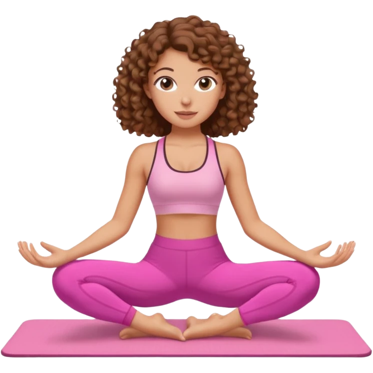White girl with brown curly hair pilates pink emoji