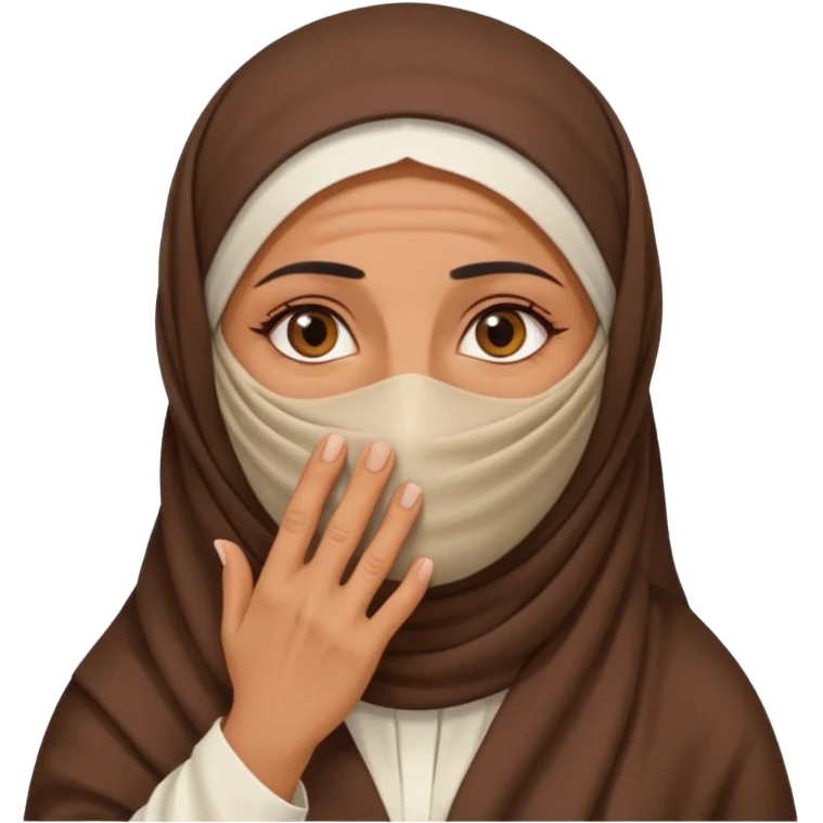 an old emirati women wearing traditional cloths covers her face with burg'a emoji