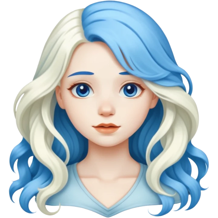 A beautiful albino girl with blue hair and white silky long wavy hair emoji