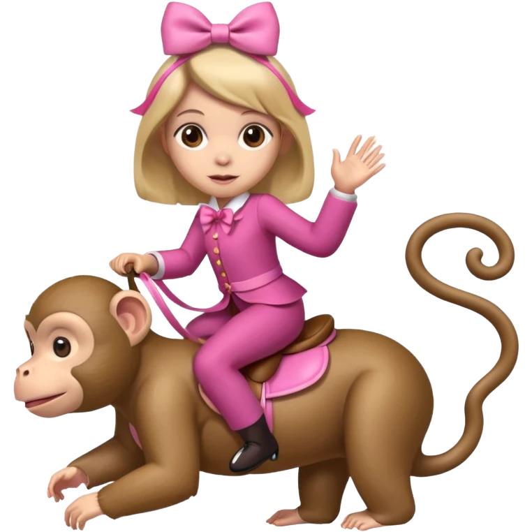 A girl riding a pink monkey with bow  emoji
