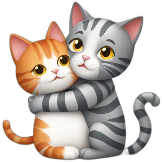 grey striped cat hug little red cat emoji