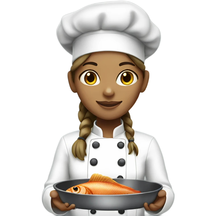 Chef girl with dark blond hair with fish dish  emoji