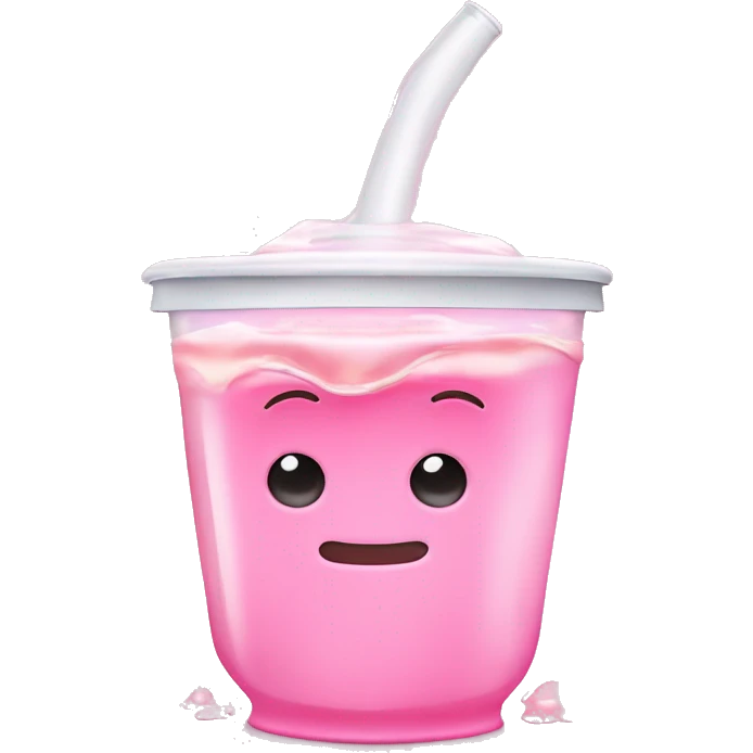 spilled sippy cup with pastel pink liquid and a distorted reflection emoji