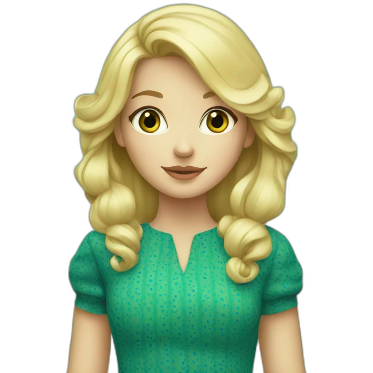 blonde hair girl in green and blue pattern dress emoji