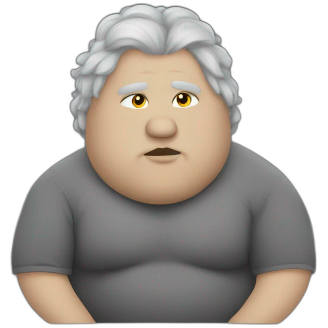 Fat Russian grey cut with golden eyes and a white spot of hair on the chest sitting like a person emoji