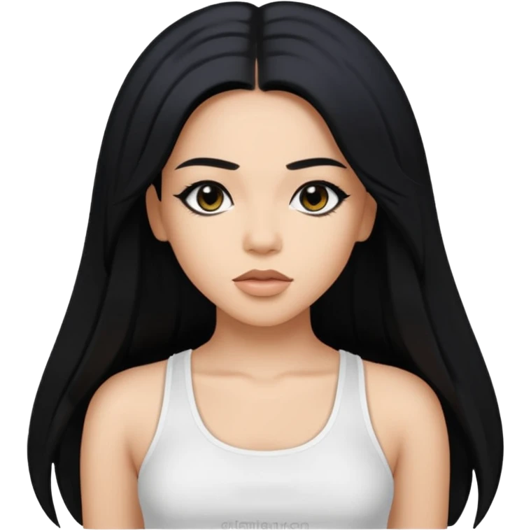 Aaliyah with long black hair, white crop top emoji
