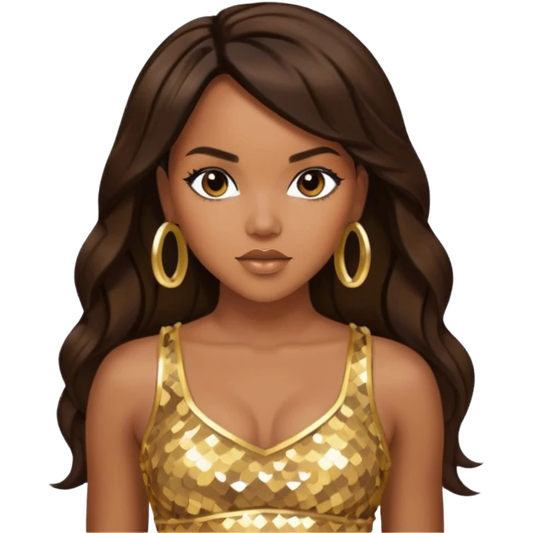 LeToya Luckett with long dark brown hair, gold sequin crop top  emoji