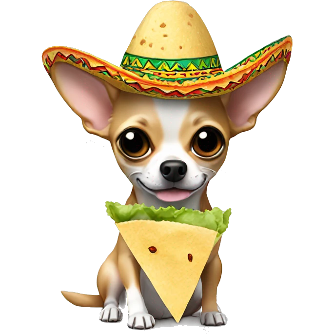 Chihuahua eating a taco while wearing a sombrero ￼ emoji