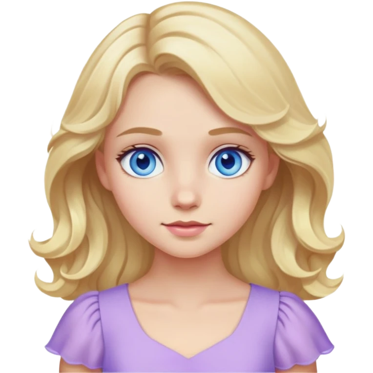 blonde girl with blue eyes and slight wavy hair wearing a lilac dress emoji