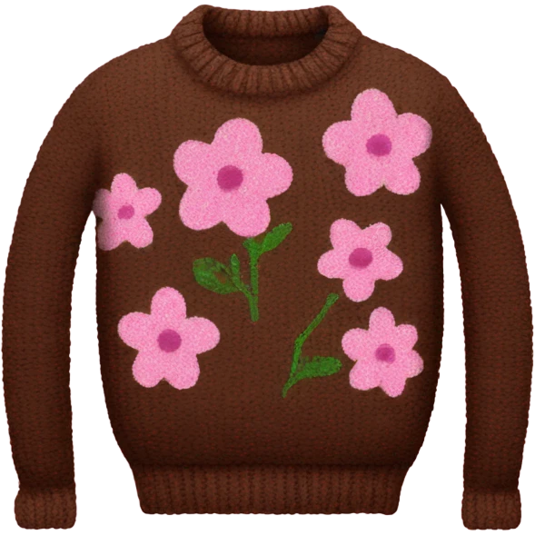 Knit brown sweater with pink glitter bloom design emoji