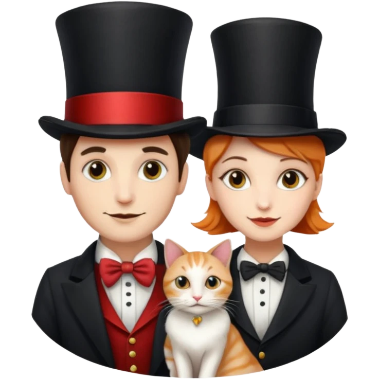 magician couple and their pet cat emoji