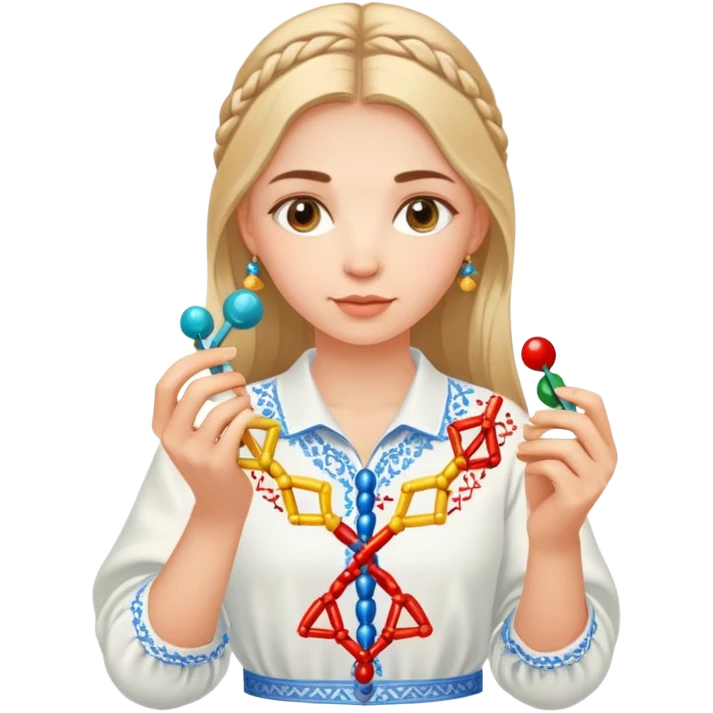 Ukrainian girl in traditional embroidered vyshyvanka shirt holding a DNA molecule in her hand emoji