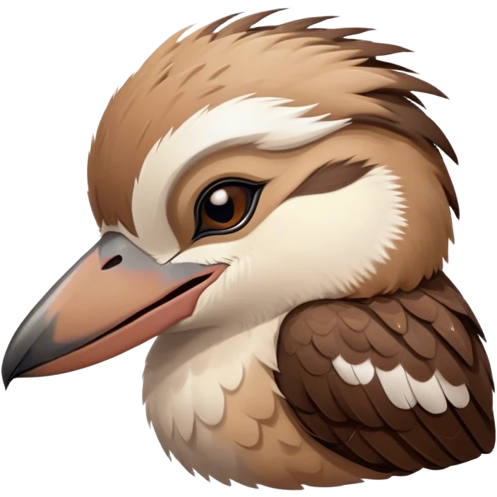 Meme-Worthy Cute Sleeping Kookaburra Portrait Emoji, Head resting peacefully with a contented smile, showcasing a stout build and a luxuriously soft brown plumage, eyes shut in a serene, restful doze, Simplified yet hilariously adorable features, highly detailed, glowing with a soft, drowsy light, high shine, relaxed and utterly lovable, stylized with an air of playful laziness, bright and heartwarming, soft glowing outline, capturing the essence of a comically sleepy kookaburra, so meme‐worthy it feels like it could instantly become the next viral sensation of adorable slumber! emoji