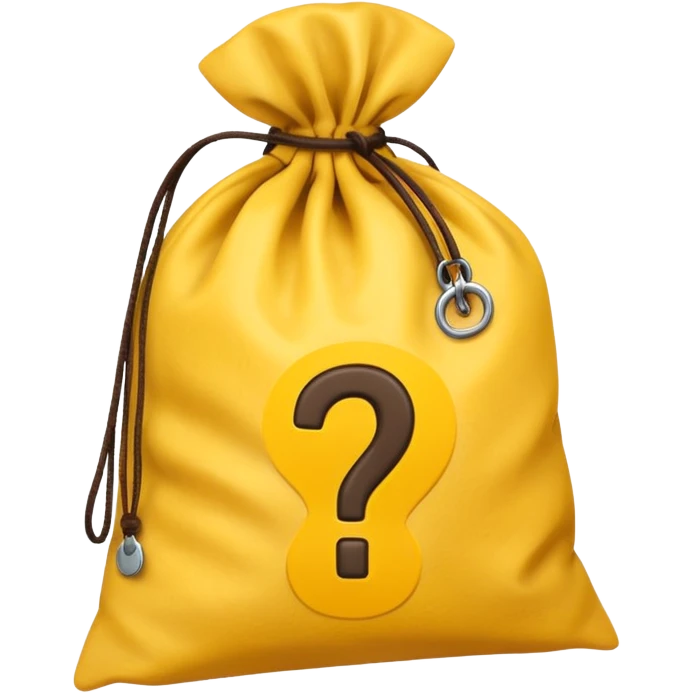 tied bag printed with q&a stuffed with yellow question marks emoji