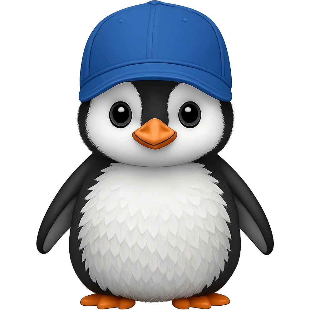 Add a baseball cap to the baby penguin. The image should have no background. emoji