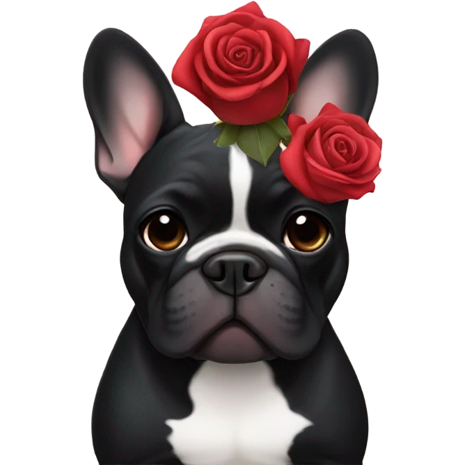 French bulldog black with rose emoji