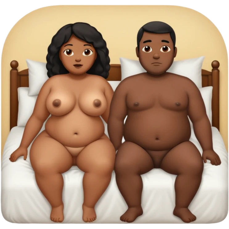 Naked fat black woman. Slim black man. In bed emoji